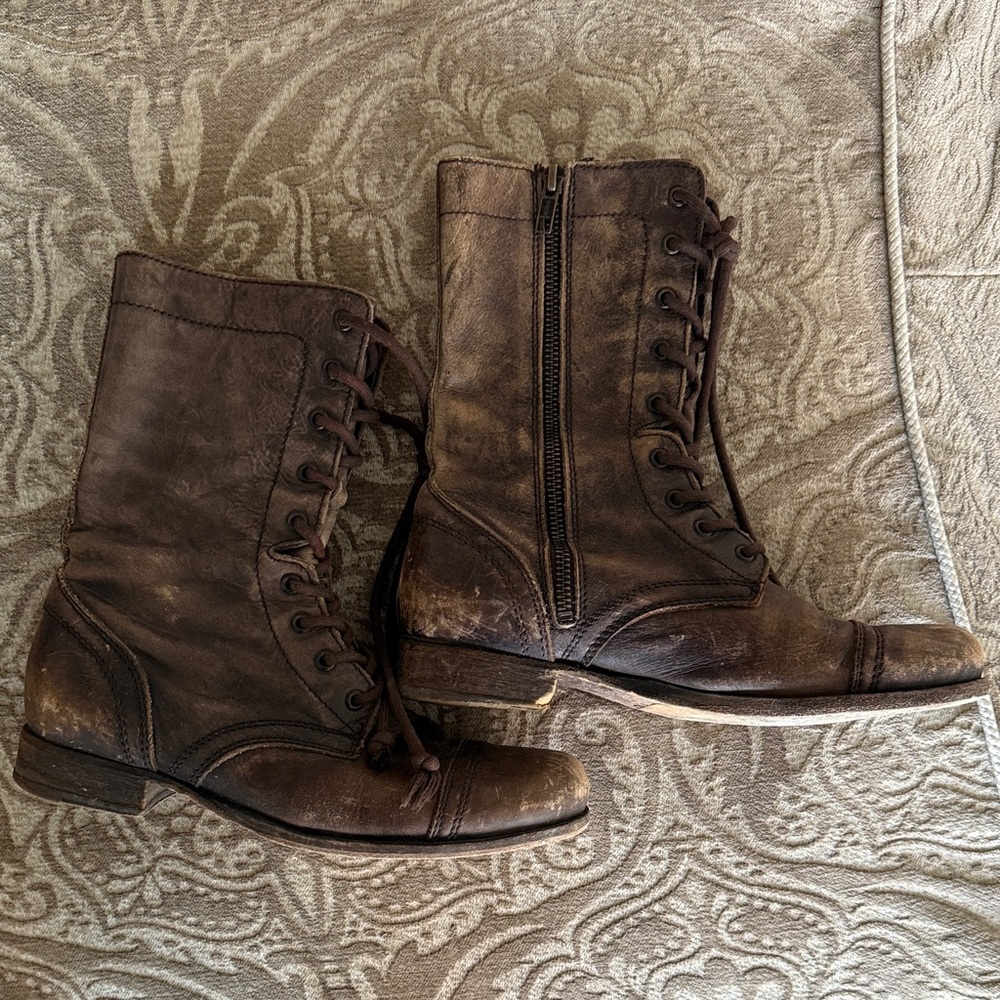 All Saints Dark Brown Leather Lace-Up Boots size 8